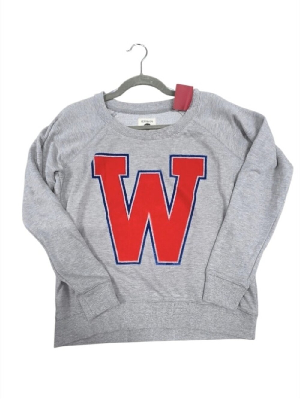 Cotton On Size Medium Gray Crewneck Sweatshirt with Red 'W' Appliqué